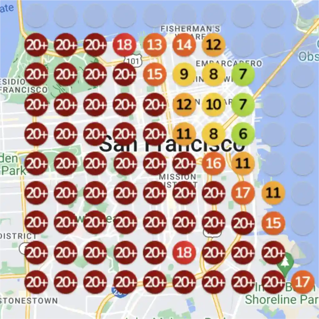 Ranking heatmap for French Restaurant targeting french restaurant: low positions before, top positions after