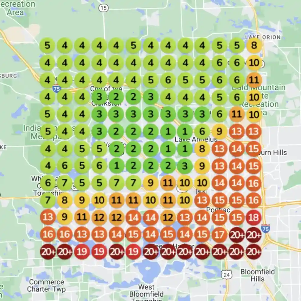 Ranking heatmap for Laundry Service targeting wash and fold: low positions before, top positions after